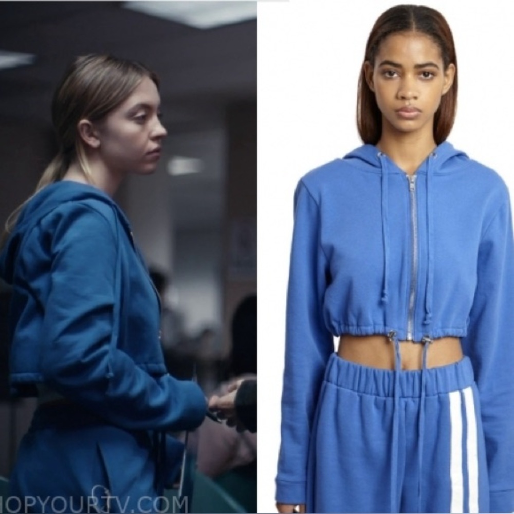 Danielle Guizio Cropped Zip-Up Hoodie in Royal Blue - Size XS